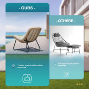 Sillas Papasan para exterior con cojín, sillas de patio acogedoras de ratán PE con mesa auxiliar