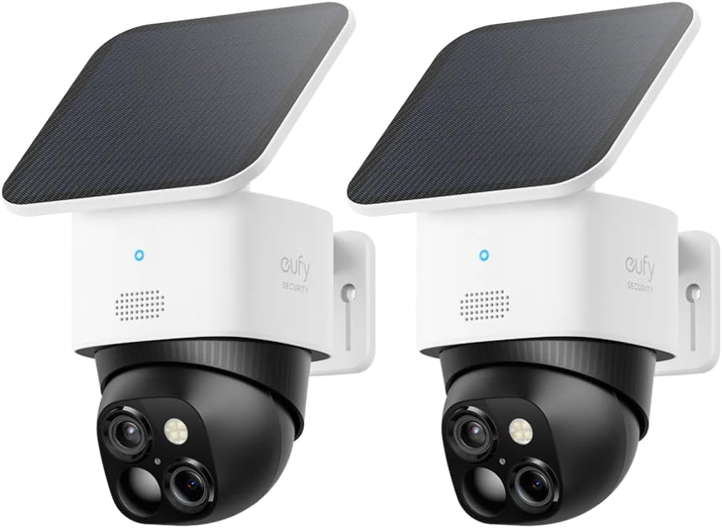 Cámara de seguridad solar eufy Security SoloCam S340, cámara de vigilancia WiFi inalámbrica para exteriores, vigilancia 360° 3K, sin puntos ciegos, Wi-Fi 2,4 GHz, sin cuotas mensuales, compatible con HomeBase 3, paquete de 2