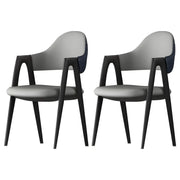 Silla de comedor con reposabrazos de cuero moderna curvada de respaldo abierto