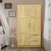 Armario de madera blanca con puertas, cajones y barra para colgar