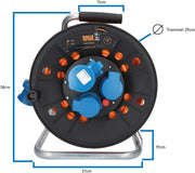 Enrollador de cable de camping CEE EXTREME SIGNAL H07BQ-F 3G 2,5mm² 25 m con acoplamiento angular, cable adaptador de 1,5 m para autocaravana