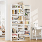 Estantería para libros FirFurd de 190 cm, estante para CD con 27 compartimentos, soporte para CD ajustable en altura, estantería de pie, separador de ambientes para sala de estar, estudio, blanco