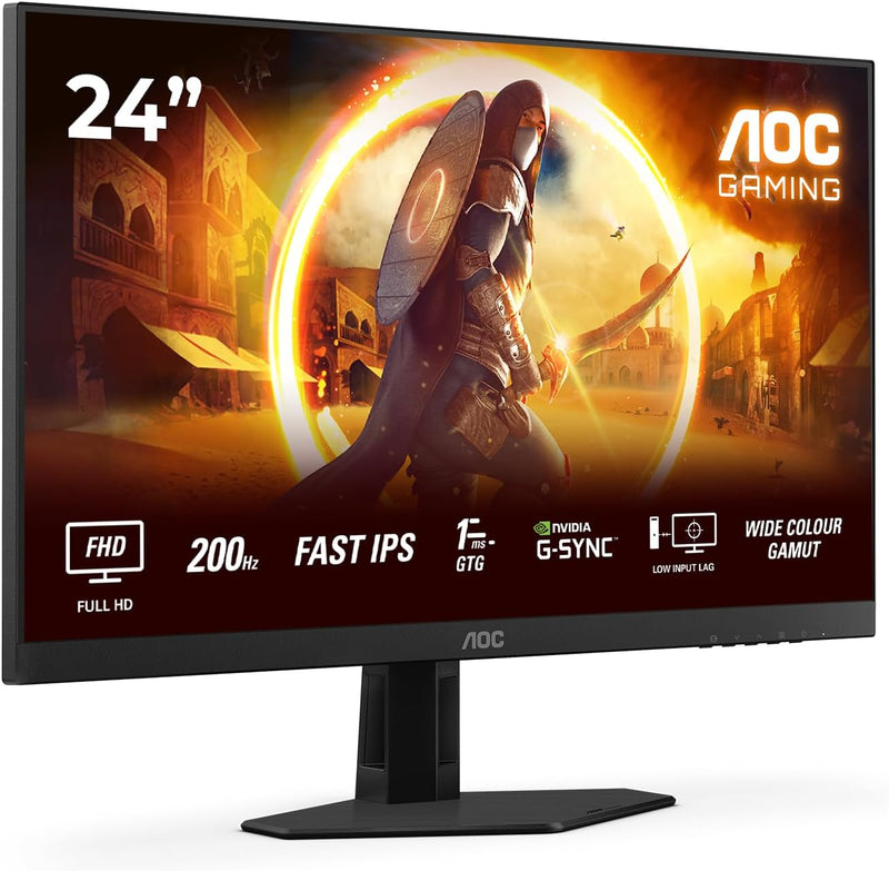 AOC Gaming 24G4HRE - Monitor Full HD de 24 pulgadas, 200 Hz, 1 ms, S-Sync, HDR10 (1920 x 1080, 2x HDMI 2.0, DisplayPort 1.4) Negro-Rojo