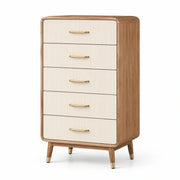 Cómoda de madera con 5 cajones y tiradores dorados