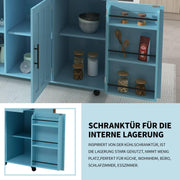 Aparador de cocina Sweiko, mueble de almacenamiento versátil con cajones y ruedas, diseño para comedor en madera clara y azul, armario de salón con estantes ajustables