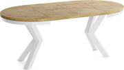 Mesa de comedor redonda extensible estilo loft WFL GROUP - Mesa industrial con patas de metal blanco - Mesa que ahorra espacio para salón - Roble Lancelot - 100 a 180 cm