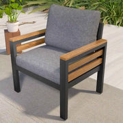 Conjunto de sofá para exterior de 4 piezas para 5 personas con mesa de centro de madera maciza y cojines extraíbles