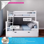 Litera de madera maciza Max & Lily, individual sobre matrimonial con nido de almacenamiento y escalera para niños