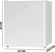 Cecotec Nevera Pequeña Frigorífico Mini Minibar 46L GrandCooler 20000 SilentCompress White E. Altura 48,7cm, 48 cm de ancho, bajo consumo, puerta reversible, funcionamiento cíclico, blanco