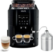Krups Essential, Cafetera espresso superautomática, 2 tazas simultáneas, Pantalla LCD, Limpieza automática, Boquilla de vapor, Jarra de leche de acero inoxidable para capuchino, Negra, EA816031