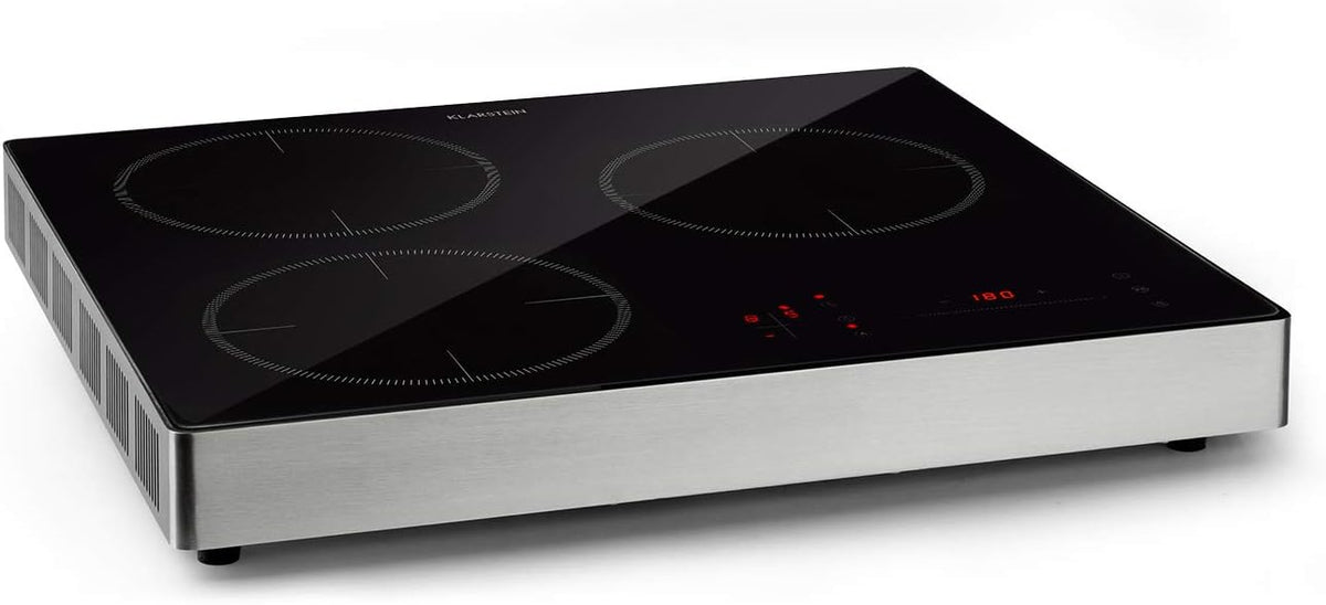 KLARSTEIN TrinityCook - placa de inducción, de libre instalación, 3400 W, 3 zonas de cocción, temporizador, 9 niveles, 60 a 240 °C, protección contra sobrecalentamiento, bloqueo infantil - negro