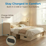 Cama Murphy convertible tamaño queen Mjkone con colchón, carga USB y cajones de almacenamiento