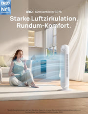 Ventilador de torre inteligente Dreo, 20 dB ultra silencioso, alcance de 10 m, 4 velocidades, 4 modos, temporizador de 8 h, oscilación de 90°, ventilación con refrigeración, Wi-Fi y mando a distancia para dormitorio, Nomad OneS, blanco