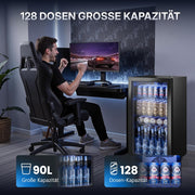 Mininevera TRIUMPHKEY de 90 l con puerta de cristal, refrigerador de bebidas compacto con capacidad para hasta 128 latas, con estantes ajustables para cerveza, vino y refrescos, ideal para el hogar, bar, oficina o apartamento