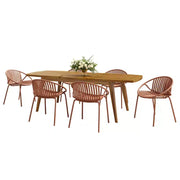 Conjunto de comedor de patio extensible de 7 piezas para exteriores con sillas apilables y mesa de madera de acacia