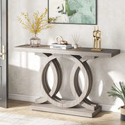 Mesa Consola Vintage con Base Geométrica Mesa de Pasillo de Madera