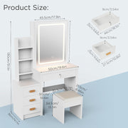 Tocador con espejo y taburete, tocador con luces LED y brillo ajustable, tocador con espejo, escritorio de maquillaje para dormitorio, para adultos, mujeres, niñas