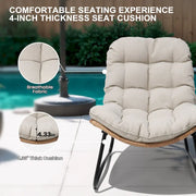 Sillas Papasan para exterior con cojín, sillas de patio acogedoras de ratán PE con mesa auxiliar