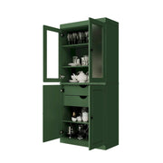 Alacena de madera maciza 100% con puertas de vidrio esmerilado, puertas sólidas, 2 cajones y estantes ajustables