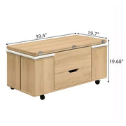 Mesa de centro elevable moderna multifuncional Zeus & Ruta con almacenamiento oculto, 4 taburetes y ruedas, perfecta para espacios modernos