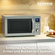 Microondas SEVERIN con función de grill y convección 3 en 1, para descongelar, cocinar y calentar, microondas con plato giratorio, acero inoxidable cepillado/plateado, MW 7774