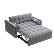 Sofá cama de 2 plazas de terciopelo de 55" con cama extraíble, respaldo ajustable, bolsillos laterales y soporte para teléfono