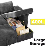 Sofá cama seccional Dyonery de 81", sofá cama en forma de L con chaise longue de almacenamiento reversible, USB, respaldo reclinable