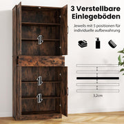 COSTWAY Armario de cocina alto, 183 cm, despensa con 4 puertas, cajón y 3 estantes ajustables, armario multiusos moderno, alacena alta, para cocina, comedor y salón, marrón