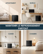Mini refrigerador Upstreman de 46L con congelador, termostato ajustable, ahorro de energía, silencioso, refrigerador superior con puerta reversible, minibar para dormitorio, oficina, hotel, negro brillante-FR17