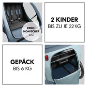 hauck Remolque de bicicleta y cochecito Dryk Duo Plus con suspensión, para 2 niños (6-48 meses), incluye barra de tiro, rueda de cochecito, bandera y luz LED, plegable, altura ajustable, maletero XL (verde oscuro)