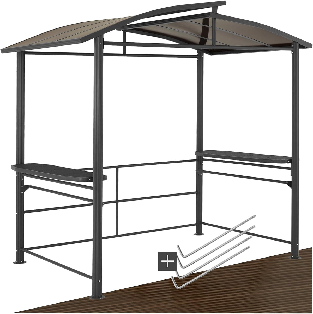 tectake® Pabellón para barbacoa de exterior, cubierta para barbacoa, pabellón de metal para cocina de exterior en balcón, jardín o terraza, protección visual, cubierta de terraza, pabellón de jardín 240 x 150 x 234 - gris