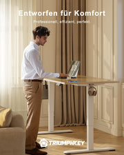 TRIUMPHKEY Escritorio regulable en altura 160x80 con puerto de carga USB, escritorio regulable en altura con 3 botones de memoria y bandeja para cables, mesa de ordenador, escritorio de pie, beige