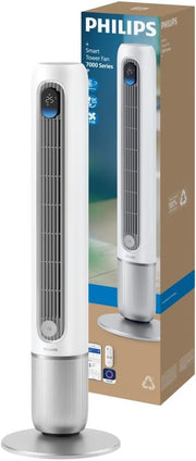 Philips Smarter Turmventilator 7000 Series – 8,4 m/s stark, ultraleise 22 dB, energieeffizient, App & Fernbedienung, Wlan, 12 Stufen, Schlafmodus, Temp‑Anzeige, 12‑h Timer, 80° Oszillation (CX7550/00)