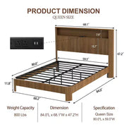 Estructura de cama ModernLuxe tamaño Queen/Full XL con cabecera de almacenamiento, estación de carga integrada, diseño ondulado, soporte silencioso