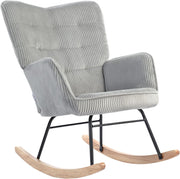 Sillón mecedora HOMCOM, butaca mecedora con tela de pana, reposabrazos, sillón acolchado con respaldo alto, patas de madera, sillón relax moderno para salón, dormitorio, hasta 120 kg, gris claro