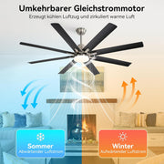 Ventilador de techo Sofucor de 132 cm con luz, ventilador de techo silencioso con luz y control remoto, CC, 8 aspas, 3 temperaturas de color, temporizador, 6 velocidades, modo verano e invierno para salón
