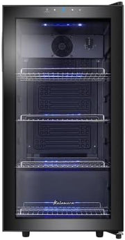 Refrigerador de bebidas Kalamera, nevera para cerveza con panel de control táctil, zona de refrigeración de 3-18 °C, refrigerador de botellas de 86 litros, iluminación interior LED azul, 41 dB, KRC-86GE