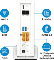 FRITZ!Box 6690 Cable | Router para conexión por cable (módem de cable DOCSIS 3.1, Wi-Fi 6 4x4 (WLAN AX) con 4800 Mbps (5 GHz) + 1200 Mbps (2,4 GHz), 1 puerto LAN de 2,5 gigabits, USB 3.0, DECT)