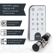BURG-WÄCHTER Cerradura electrónica para puerta ENTRYeasy 7602 FP Cilindro Teclado App Huella dactilar Código PIN Llave inalámbrica Acero inoxidable