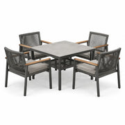 Conjunto de comedor de jardín 4 sillas aluminio cerámica poliéster gris