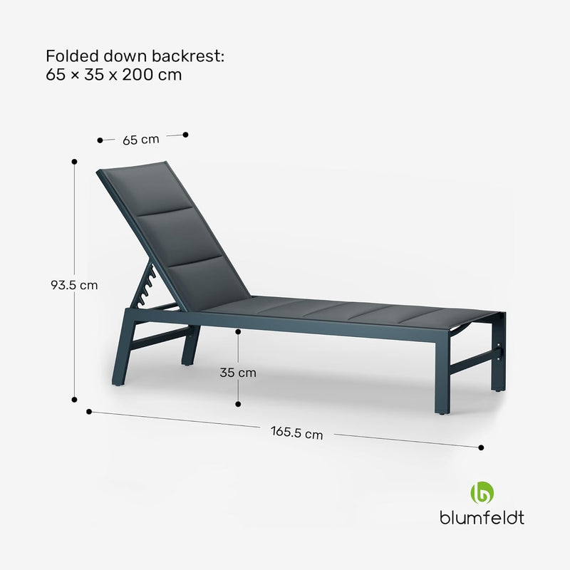 Tumbona de jardín blumfeldt Renazzo Lounge - Grey Edition, hamaca, tumbona para jardín, superficie de descanso de 186 x 56 cm, respaldo ajustable en altura, repelente al agua y acolchada, ComfortMesh, antracita