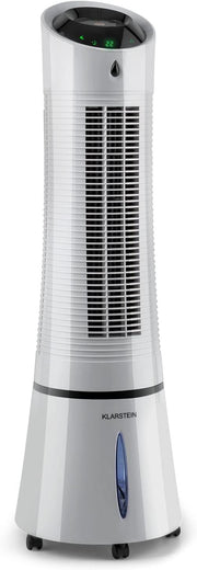 Klarstein 4 en 1: Enfriador de aire inteligente, ventilador, humidificador e ionizador I Depósito de agua de 6 L, oscilación, 30 W, 210 m³/h, temporizador I Aire acondicionado sin tubo de escape, aire acondicionado portátil, negro-oro rosa