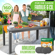 KESSER® Gartentisch 156x78cm für bis 6 Personen Esstisch Wetterfest & UV-Beständig | Outdoor Tisch mit pulverbeschichteter Stahl-Gestell & Kunststoff Tischplatte in Holz-Optik inkl. 6 Filz-Untersetzer