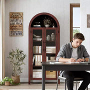 Armario alto con arcos y puertas de cristal, estantería expositora de 5 niveles con estantes ajustables para cocina o sala de estar
