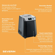 SEVERIN Heladera y yogurtera compacta 2 en 1 con compresor, diseño fino que ahorra espacio EZ 7407