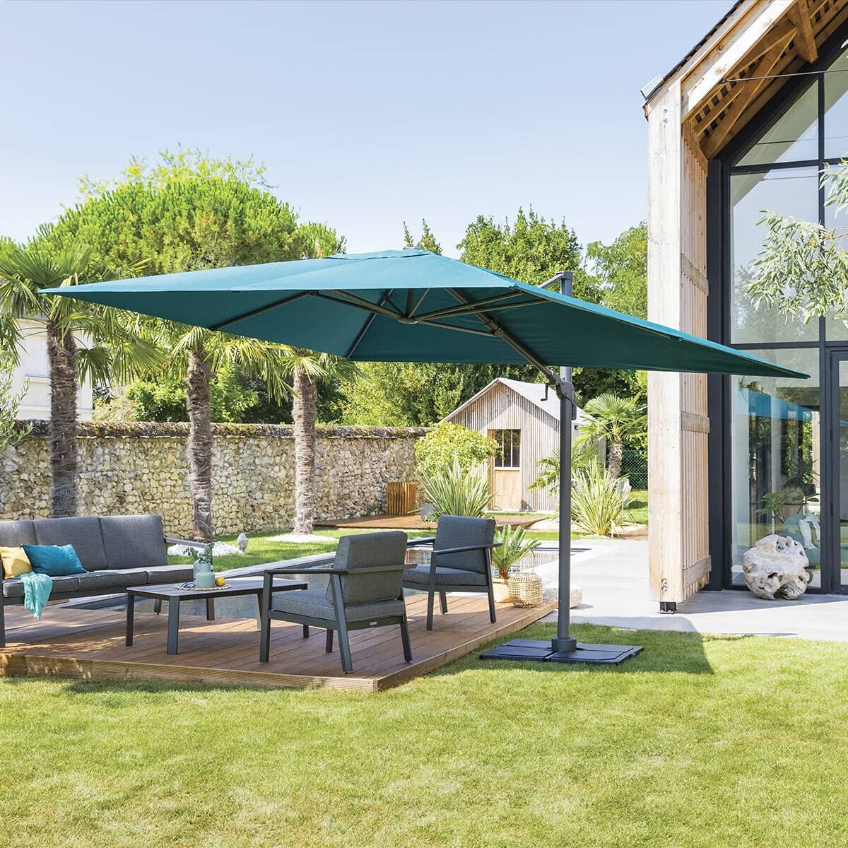 Sombrilla de brazo lateral rectangular inclinable Éléa pizarra 4 x 3 m - aluminio, poliéster Hespéride
