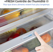 CHIQ Refrigerador congelador combinado, 356 L (260 + 96 L) total, sin escarcha (No Frost), cajón para verduras, cajones profundos, modo vacaciones, alarma de puerta, 12 años de garantía para el compresor, acero inoxidable FBM351LEI42