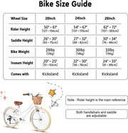 Glerc Missy 20, 24, 26 pulgadas bicicleta híbrida urbana tipo crucero para niñas, de 6 velocidades, con cesta de mimbre, para jóvenes mayores de 6 años, varios colores