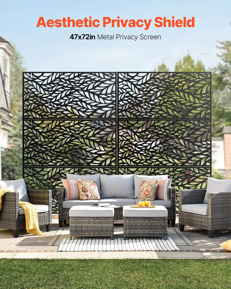 VEVOR Biombo, 120x50,8x183 cm, paredes y paneles de privacidad para exteriores, separador de ambientes independiente con soporte, divisor decorativo para balcón, terraza, interiores, negro