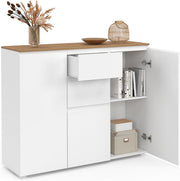 IDMarket - Aparador 100 cm Toby 3 puertas 2 cajones blanco y tablero madera